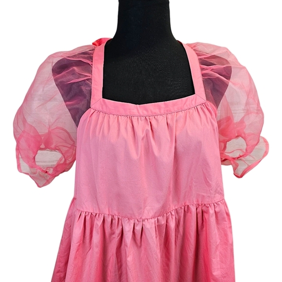 Tuckernuck Pomander Place Pink Organza Puff Sleeve Top Square Neck Blouse XS - Picture 7 of 14